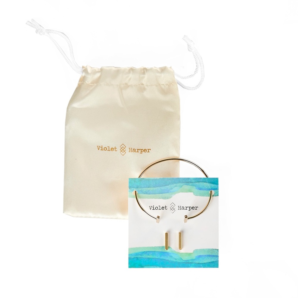 Violet Harper GOLD PLATED earring and wrist cuff bracelet set - Brand New
